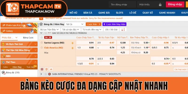 Bảng kèo cược đa dạng cập nhật nhanh