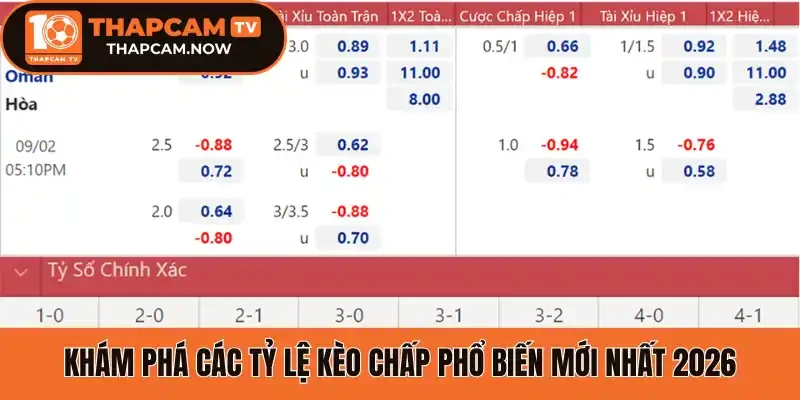 Khám phá các tỷ lệ kèo chấp phổ biến mới nhất 2026