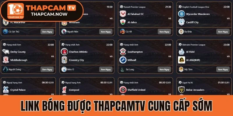 Link bóng được Thapcamtv cung cấp sớm