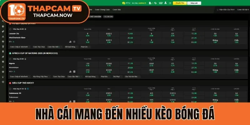 Nhà cái mang đến nhiều kèo bóng đá