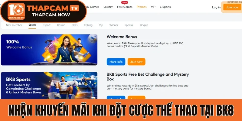 Nhận khuyến mãi khi đặt cược thể thao tại Bk8