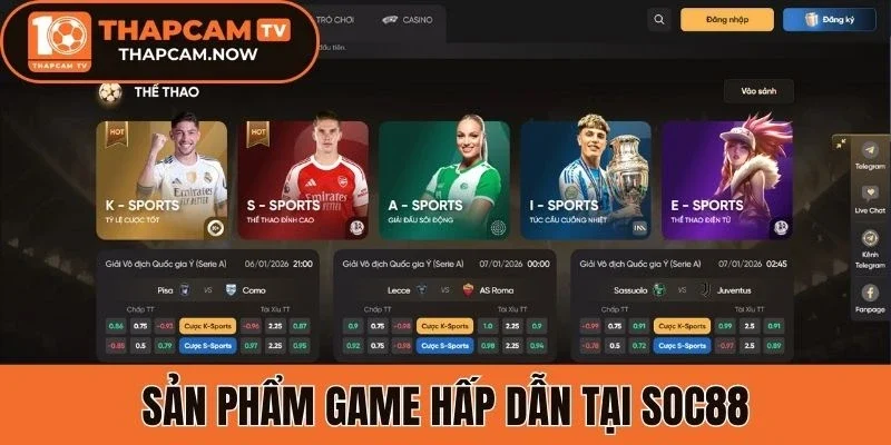 Sản phẩm game hấp dẫn tại Soc88
