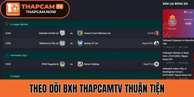 Theo dõi BXH Thapcamtv thuận tiện
