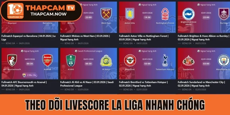 Theo dõi livescore La Liga nhanh chóng tại Thapcamtv