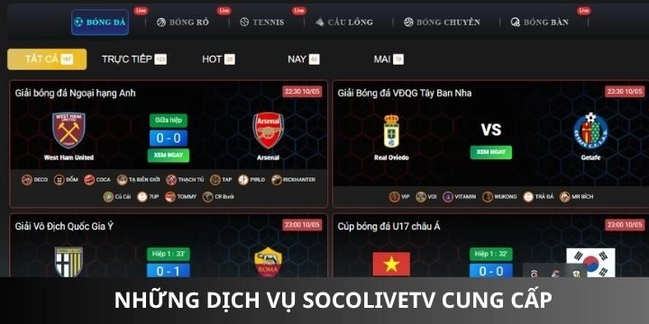 Danh mục được yêu thích tại socolive 