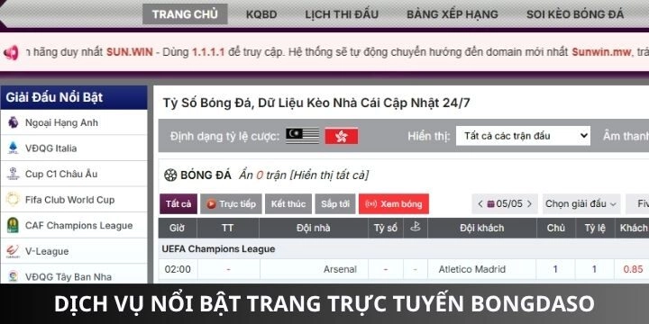 Các danh mục được update trên trang Bongdaso 