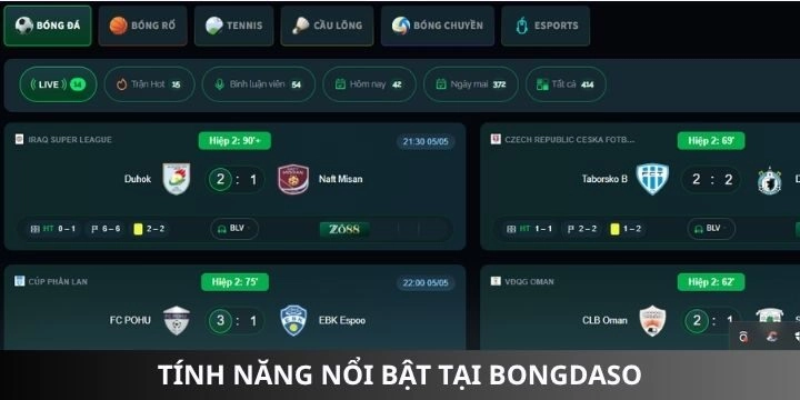 Điểm vượt trội tại trang trực tiếp bóng đá tại Bongdaso